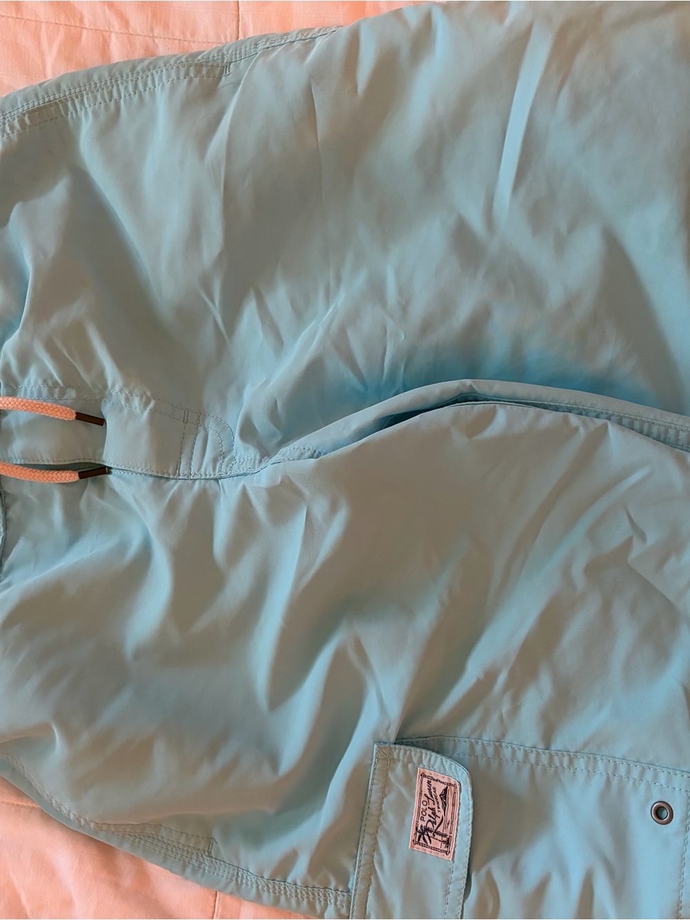Polo by Ralph Lauren Light Blue Kids Swim Trunks with Coral Drawcords
